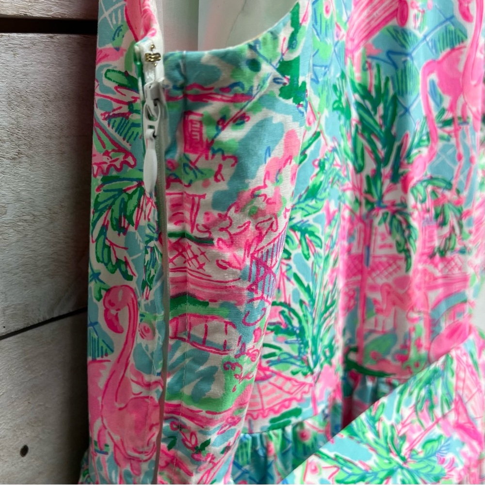 Lilly Pulitzer Dress Size 0 Pink Flamingo Halter Preppy Beach Coastal Fit Flare - Picture 5 of 16